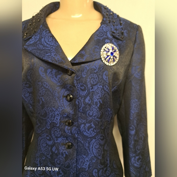 Tahari Arthur S. Levine Royal Blue/Black 2 PC Skirt Suit 10 Ronnie Style New - Picture 4 of 12